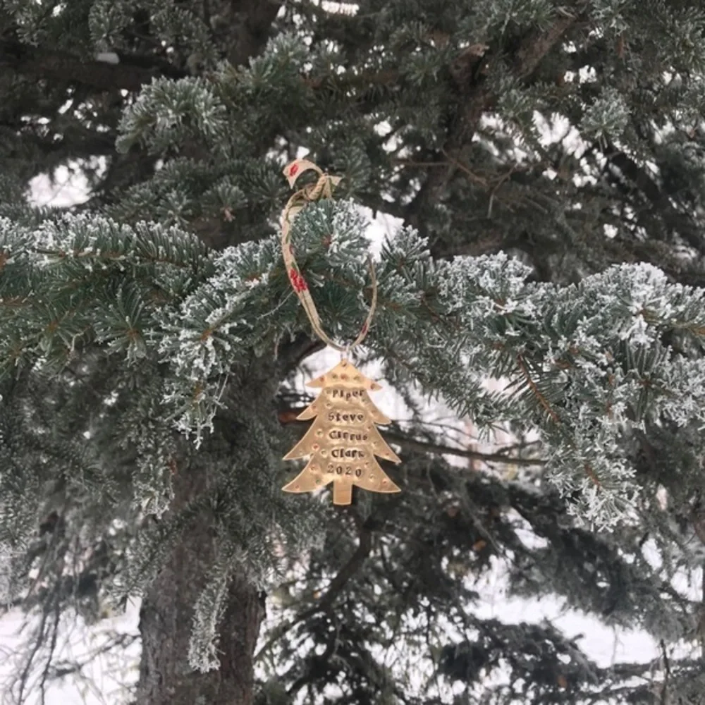 Handmade Personalized stamped gold tree Brass Holiday Christmas Ornament‎